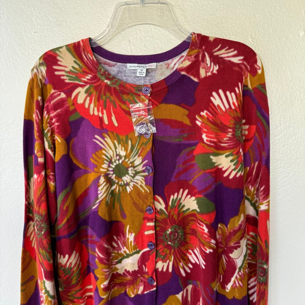 NWOT Isaac Mizrahi Crewneck Buttondown cardigan size M - Picture 4 of 10